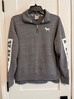 Victoria's Secret PINK Gray Half-Zip Pullover with light blue Logo